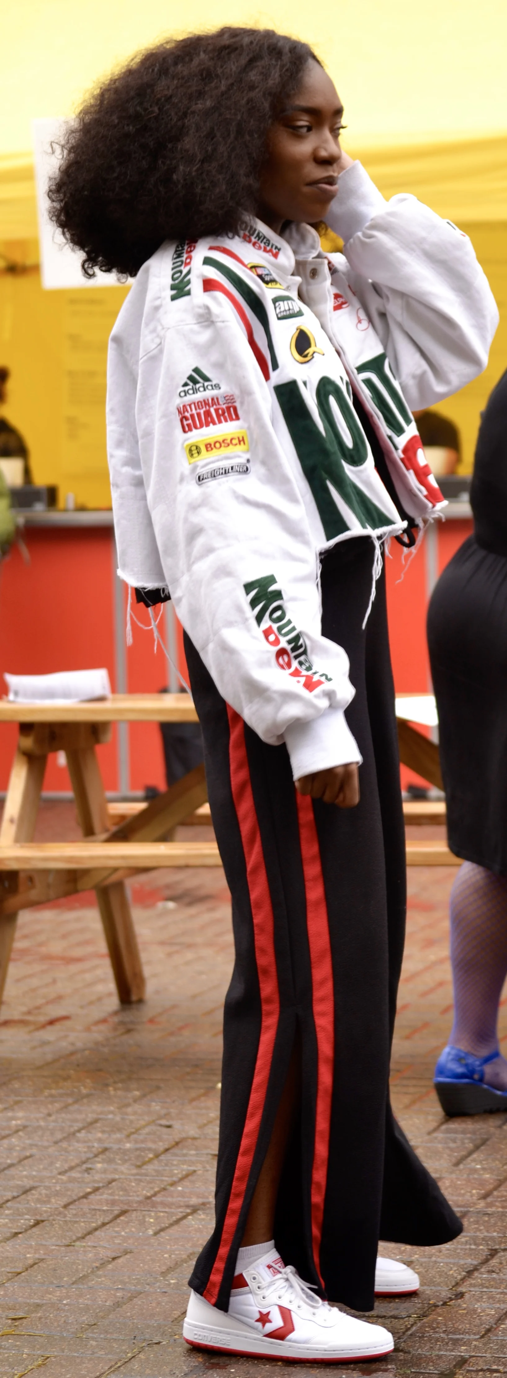 black, red and white