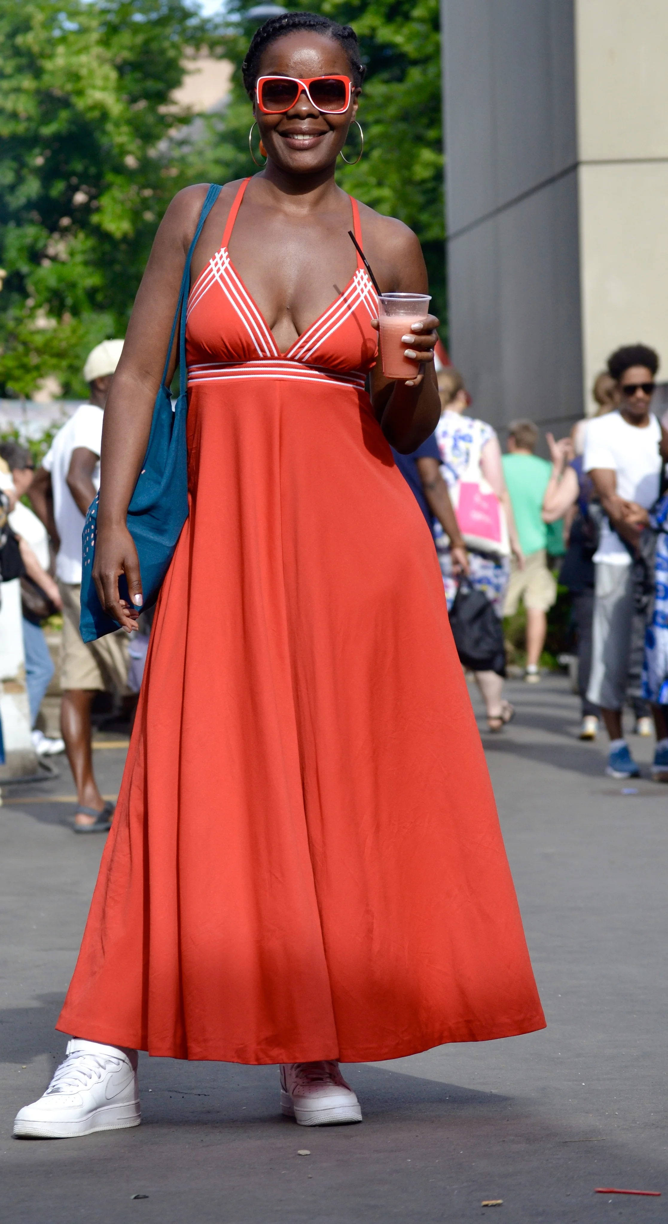 The lady in the red dress.