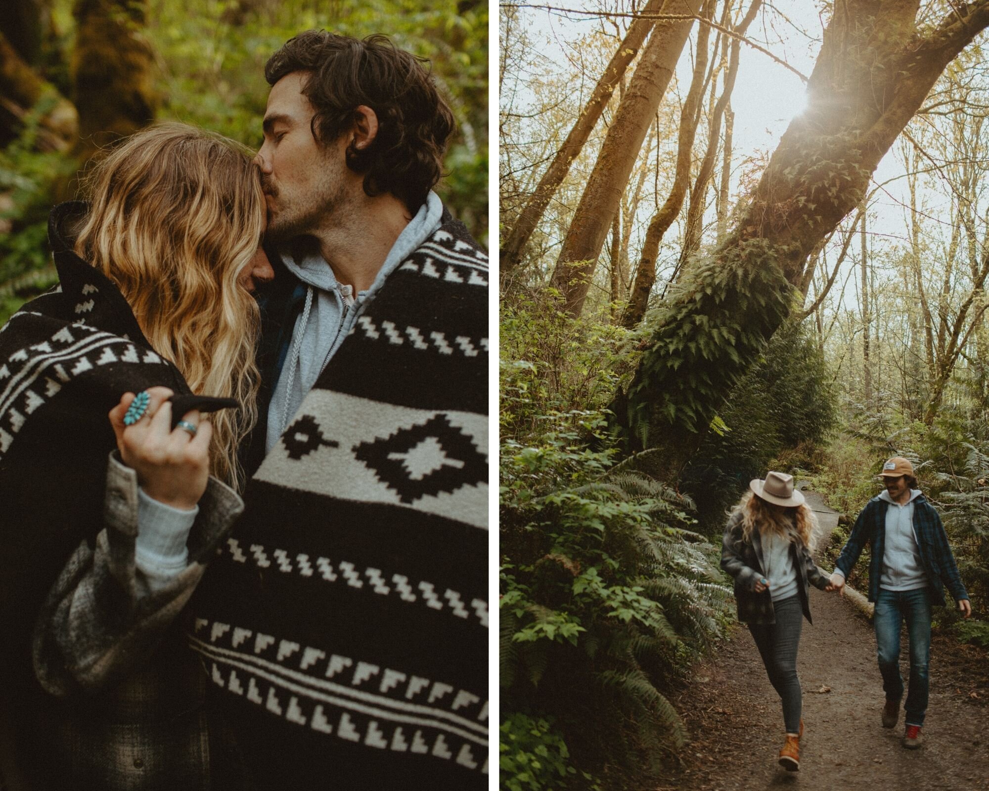 couple in the forest in seattle washignton engagement session