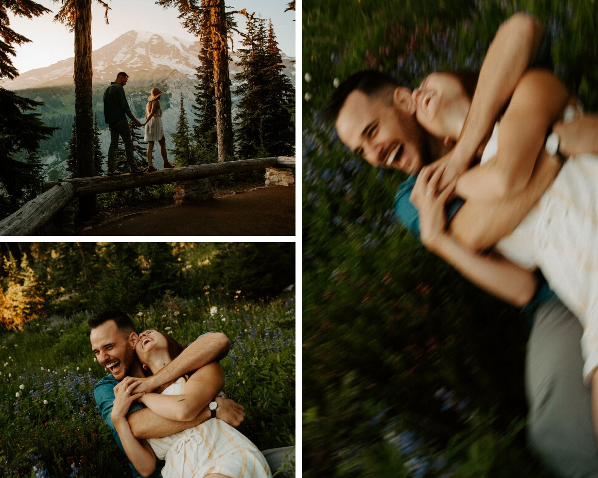 Mount rainier engagement session in the wild flowers