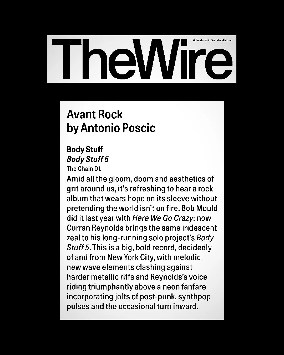 @bodystuffworldpeace in the October 2026 issue of @thewiremagazine ✨

&ldquo;This is a big, bold record, decidedly of and from New York City, with melodic new wave elements clashing against harder metallic riffs and Reynolds&rsquo;s voice riding triu