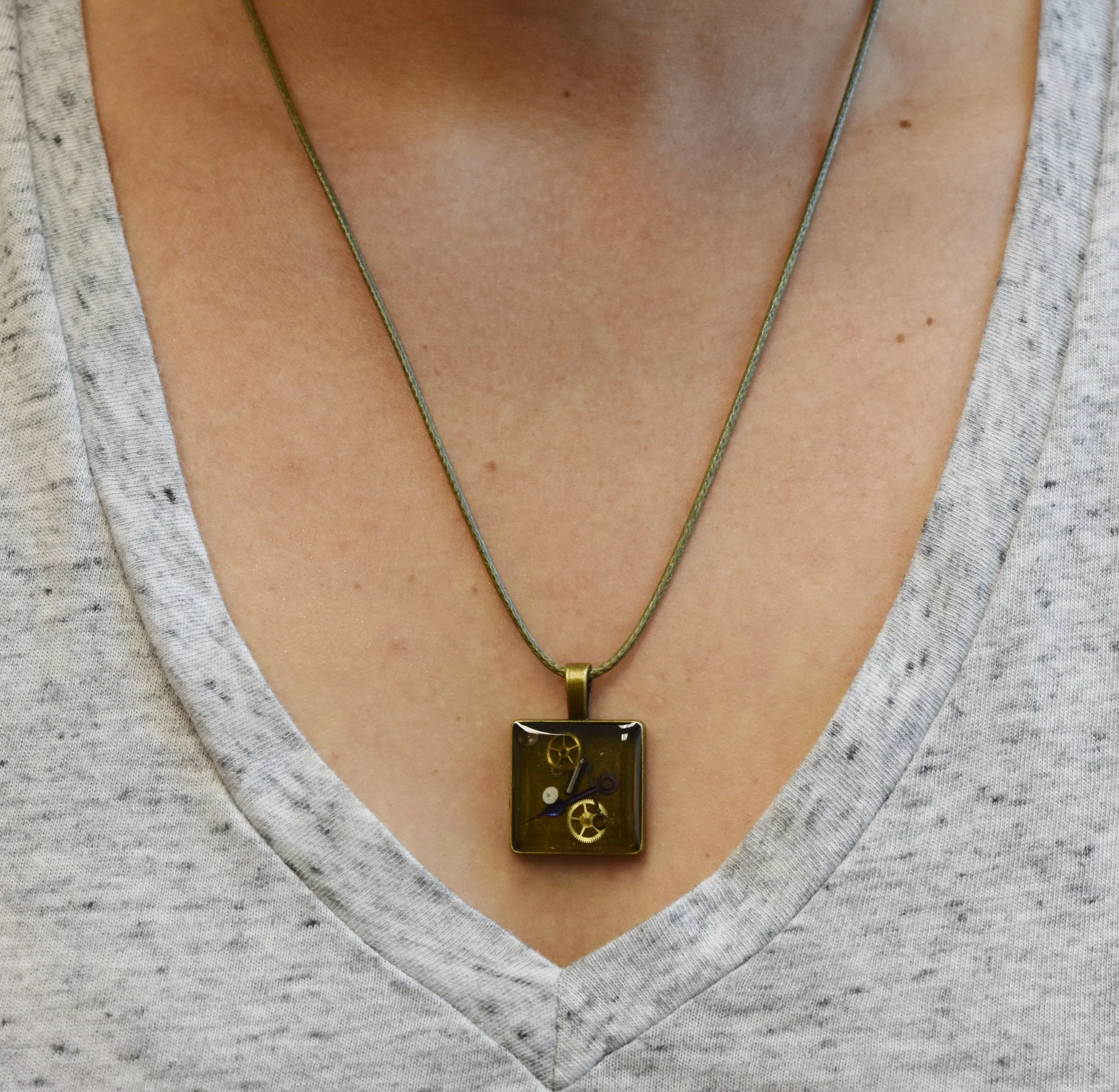 steampunk necklace pendant art resin watch jewelry gears Strong Art Creations