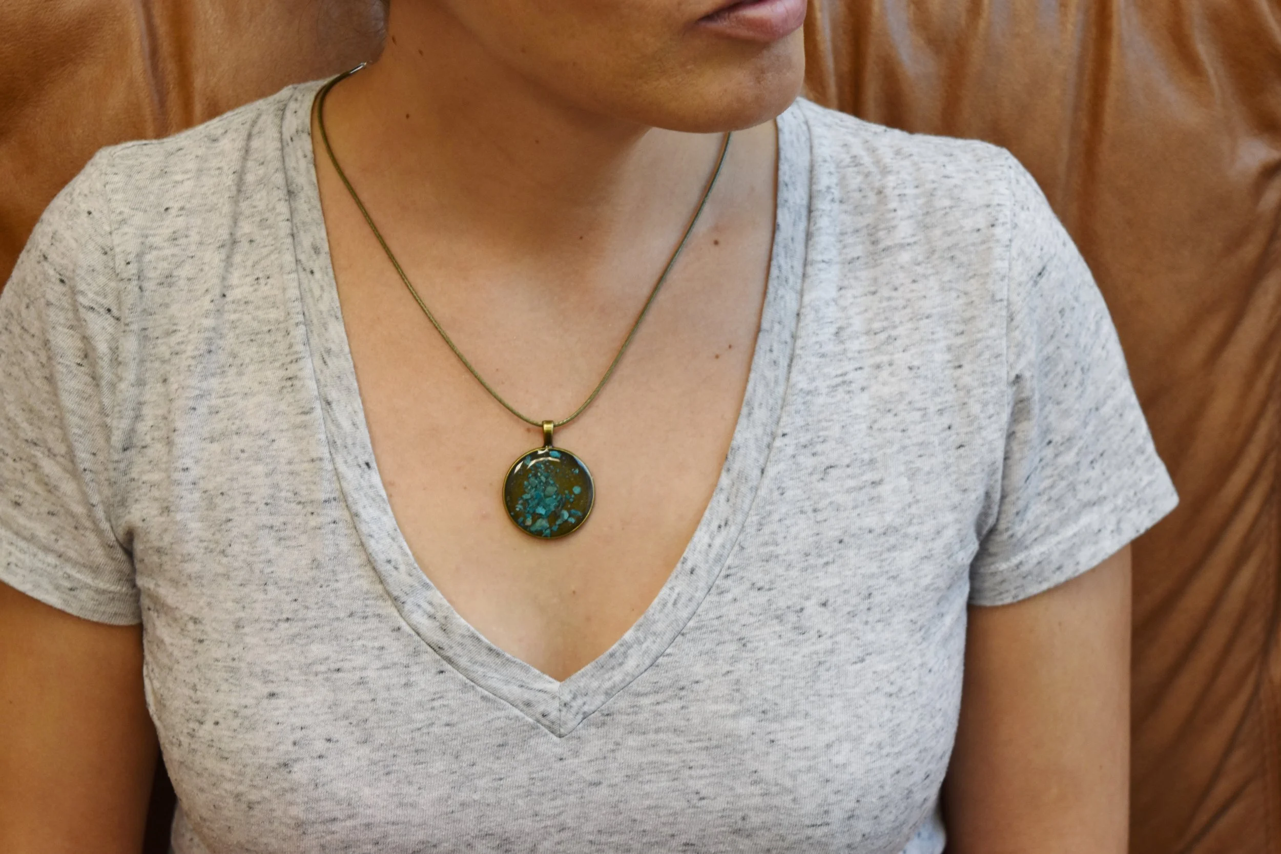 turquoise pendant resin art necklace healing Strong Art Creations