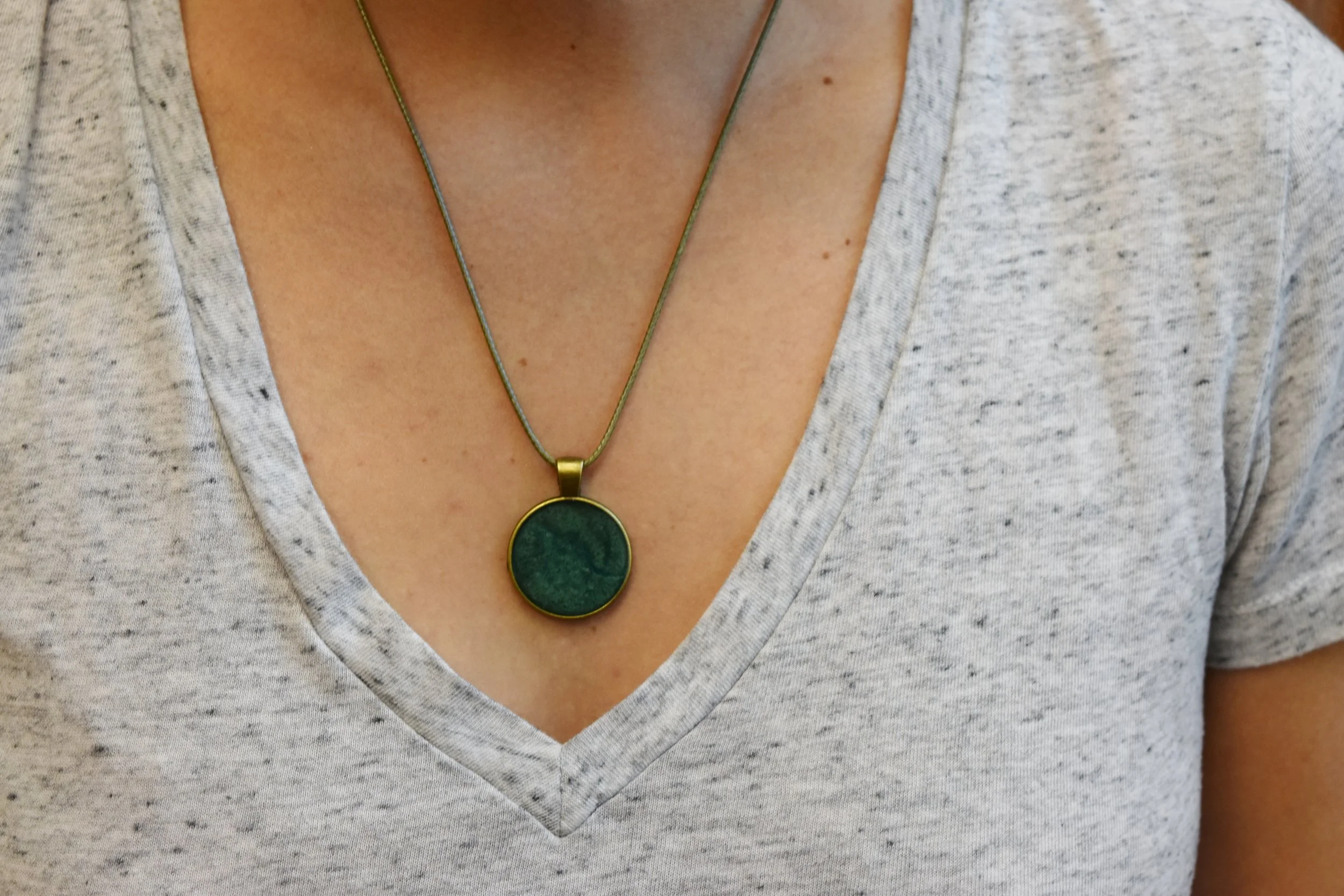 resin healing necklace green heart Strong Art Creations