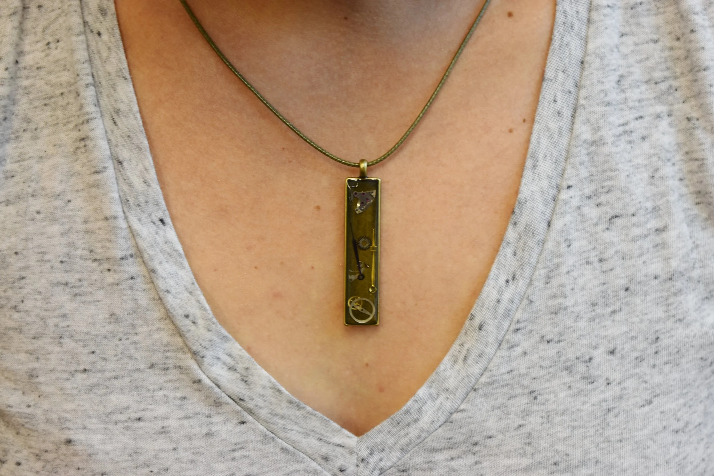 time watch steampunk necklace pendant resin Strong Art Creations