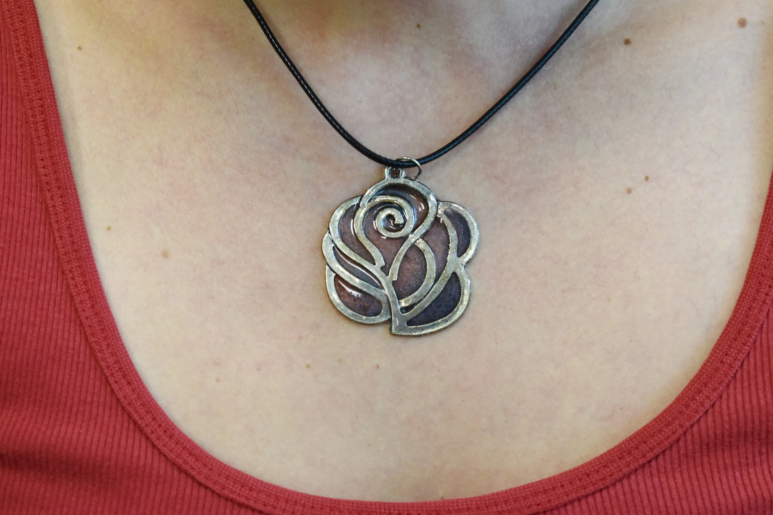 rose necklace resin art pendant Strong Art Creations