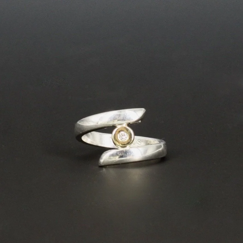 Spiral Ring with gold disk and diamond