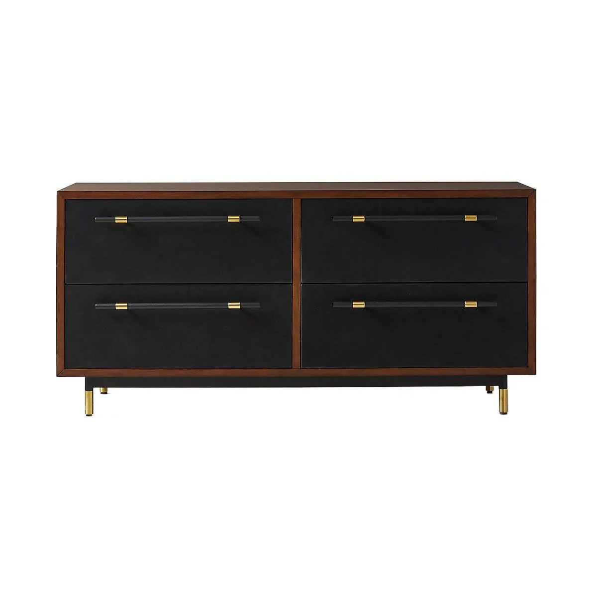 Vegan Leather and Wood Dresser with Brass Details