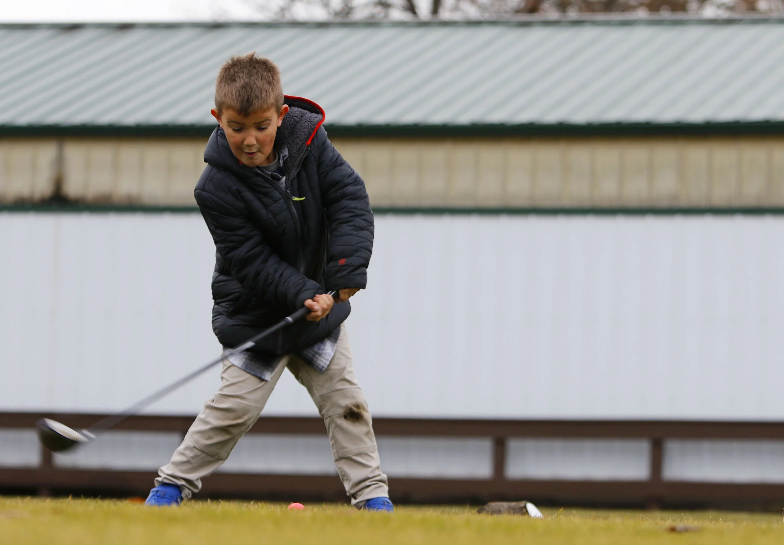 Cooper Wognum, of Munster, tees off on the first hole at Wicker Park Memorial Golf Course during unseasonably warm weather on Dec. 29, 2019 in Highland.