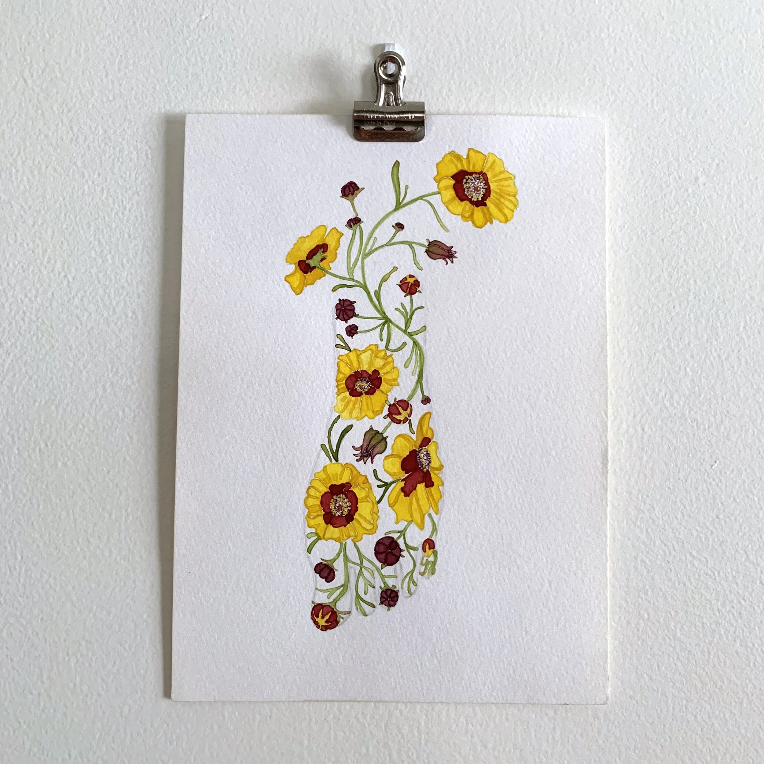 Growth #4, Yellow and Red Flowers - 7”W x 9.5”L