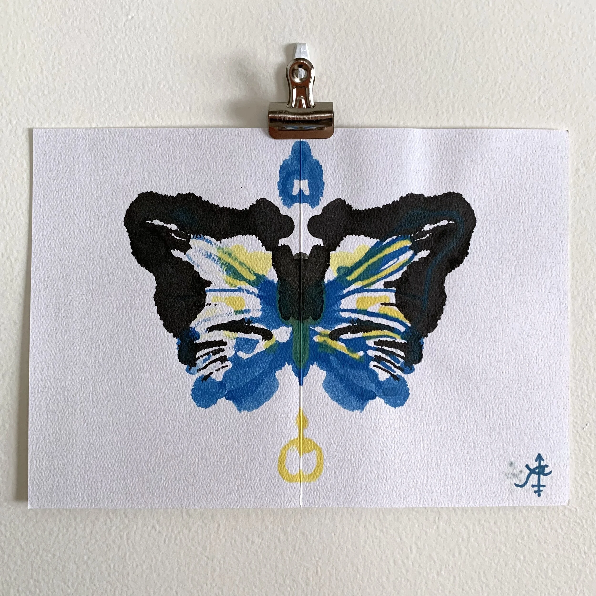 Inkblot Butterfly, Black, Blue &amp; Yellow - 10”W x 7”L