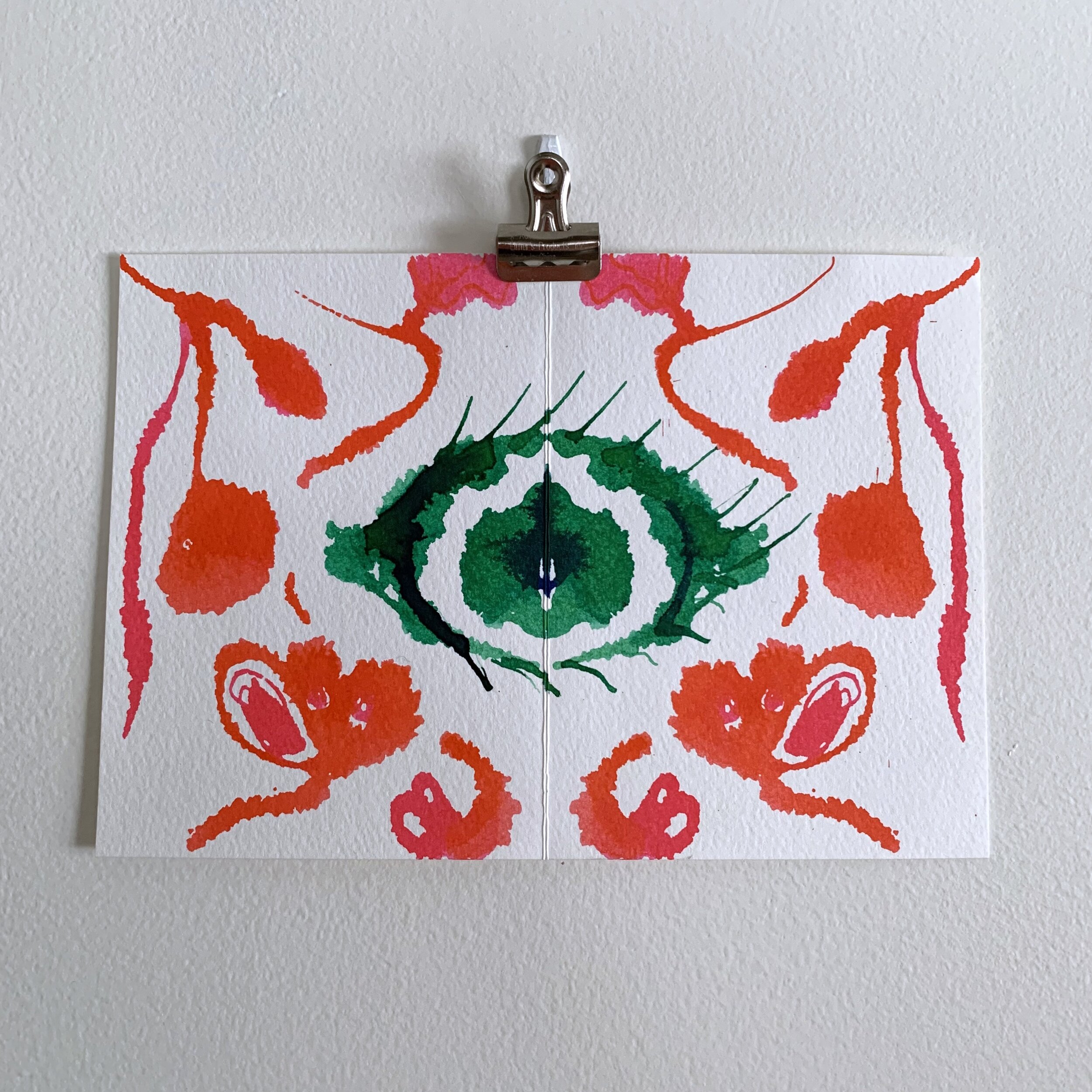 Inkblot Eye, Green, Red &amp; Pink - 10”W x 7”L