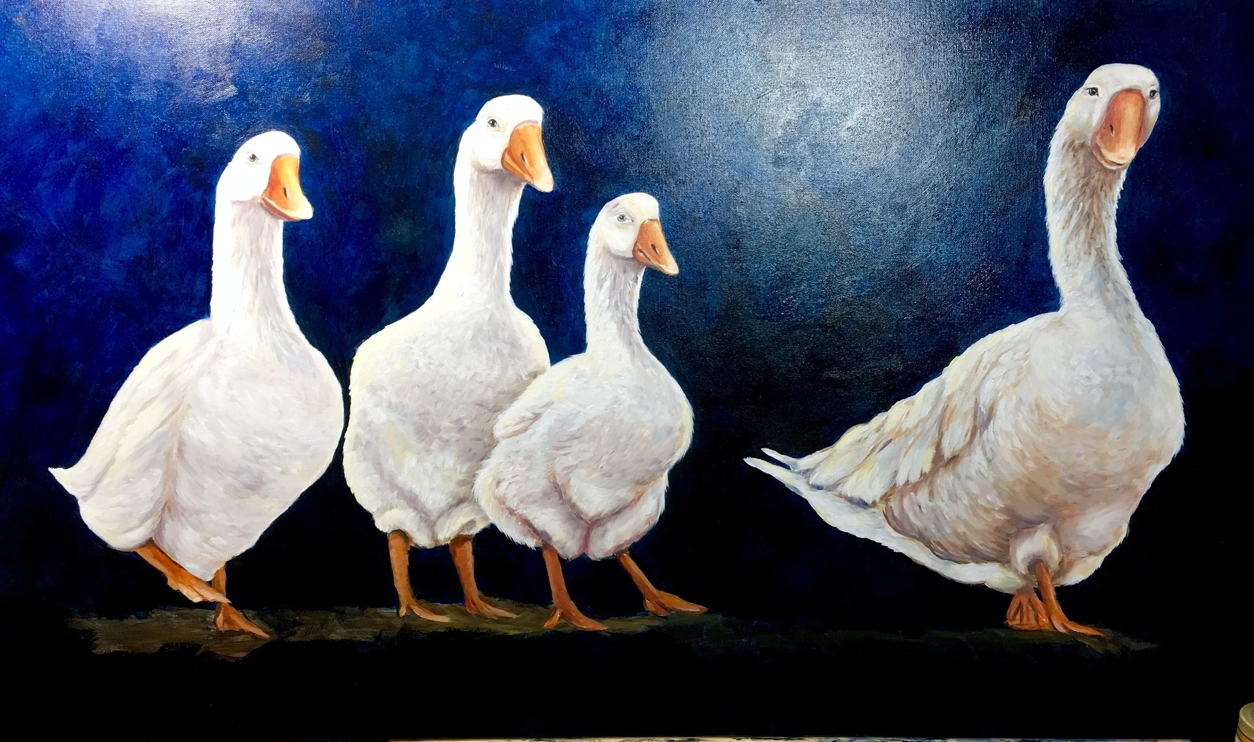 SOLD.  This Way Girls, a large Oil painting 