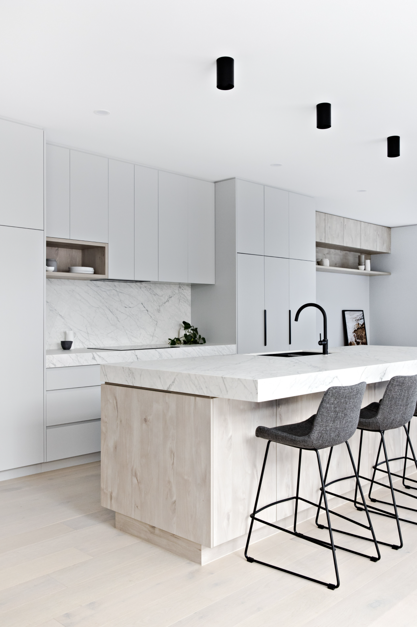 Barstool and white kitchen counter from Scandi Kitchen Design Project included in the kitchen design bundle melbourne kitchen renovation