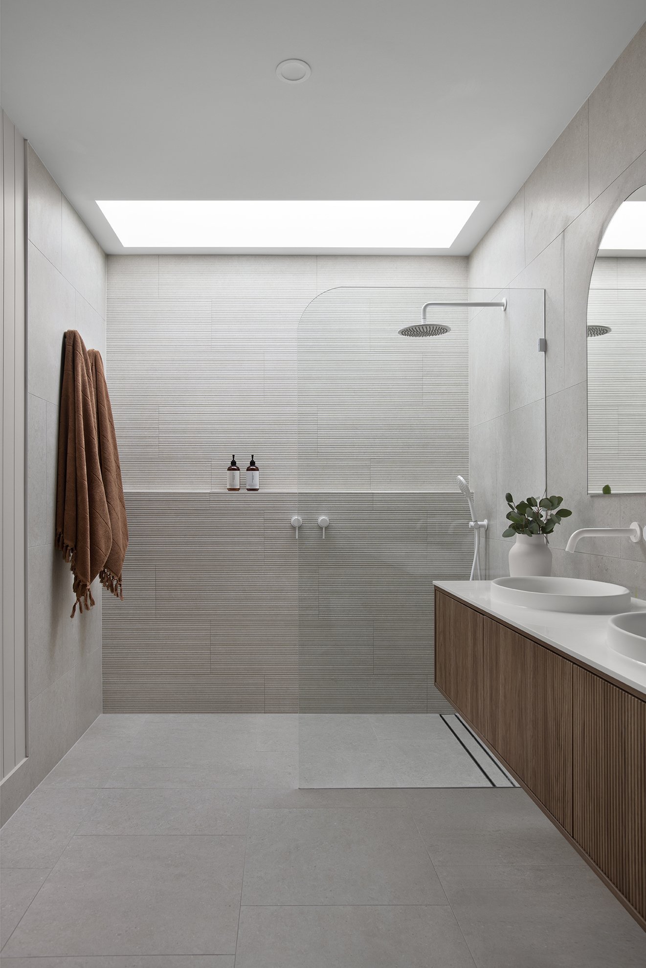 Shower shelf and wooden bathroom cabinets in coral house design bundle for home remodel