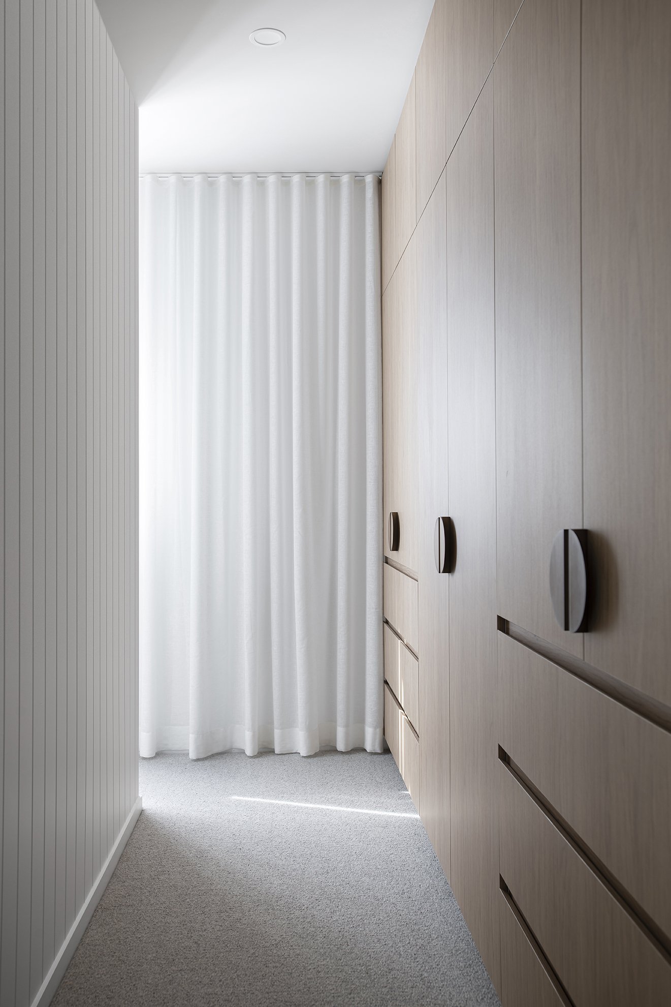 Wooden wardrobe and white curtains in coral home house design bundle for home remodel