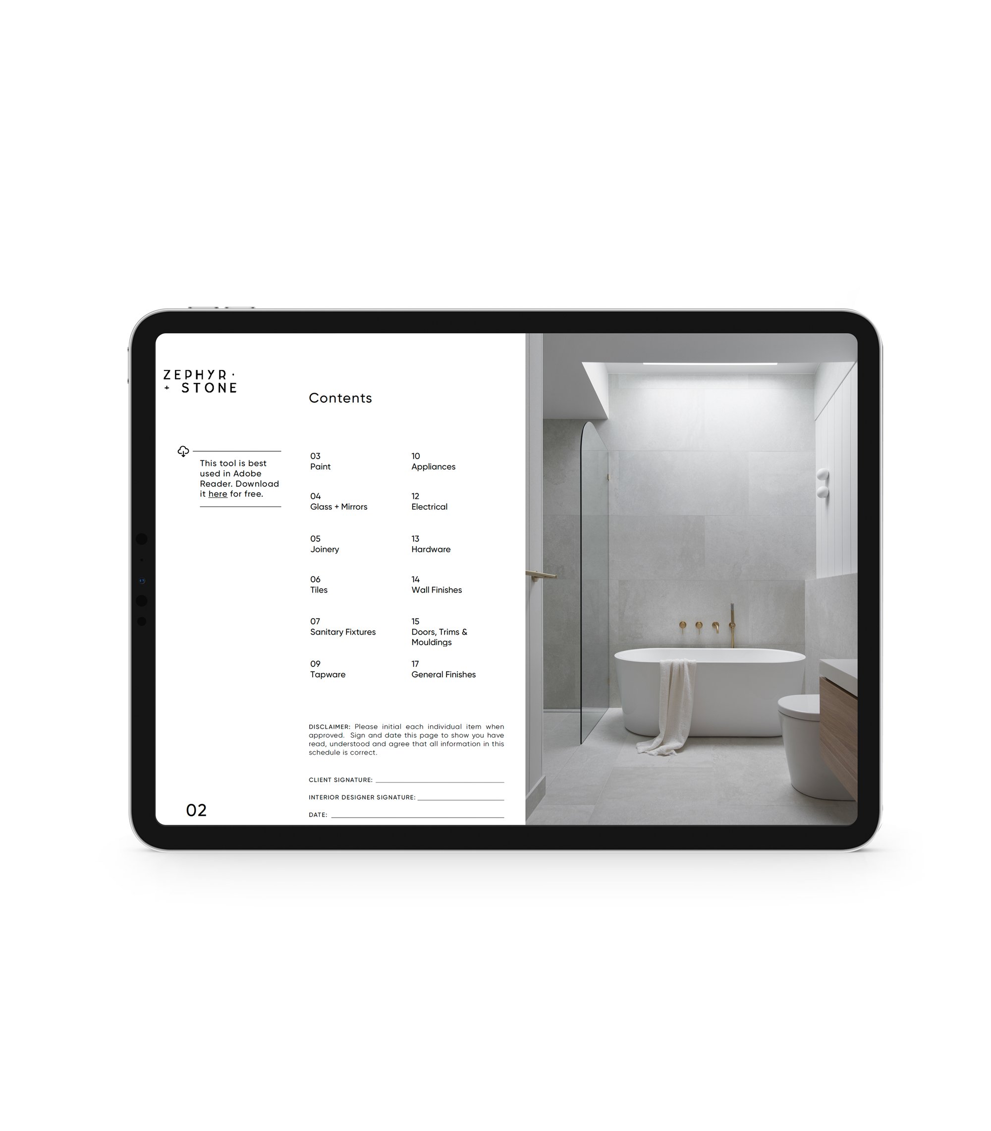 Finishes Schedule Template for builders, interior designers, architects and remodel contractors