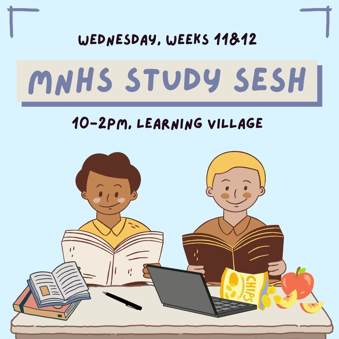 With assessments ramping up and exams fast approaching, are you wanting to get into some HEALTH-y study habits? 

Well, guess what?! There will be a group of mnhs students studying hard down at the Learning village! Whether you&rsquo;re cramming lect