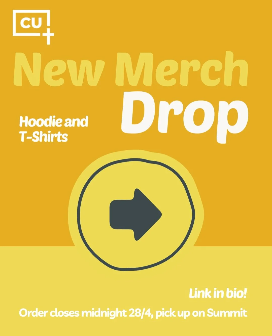 NEW MERCH IS HERE!!

Our CU Tees and Hoodies are such great ways to proclaim Christ on campus, serving as epic faith-based conversation starters. So get one before midnight 28/4!

Order using the link in our bio, and collect on our mid-year camp: Sum