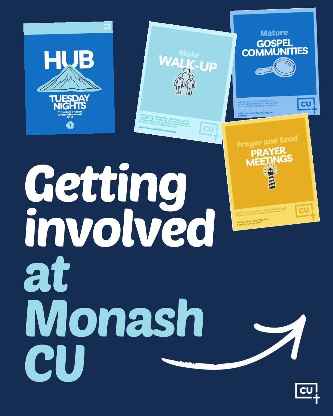 Wondering how you can get involved at Monash Clayton Christian Union? Well we&rsquo;ve done the hard work for you and summarized our weekly events 😌