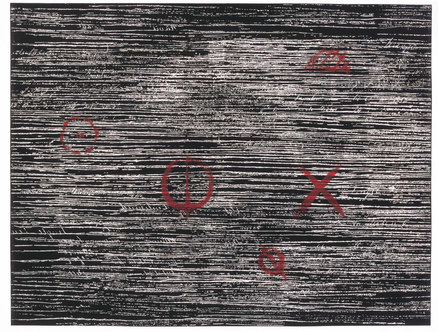 Des formes pour l'ecrire I, drypoint relief print and sugar lift etching, 78,5 x 106 cm