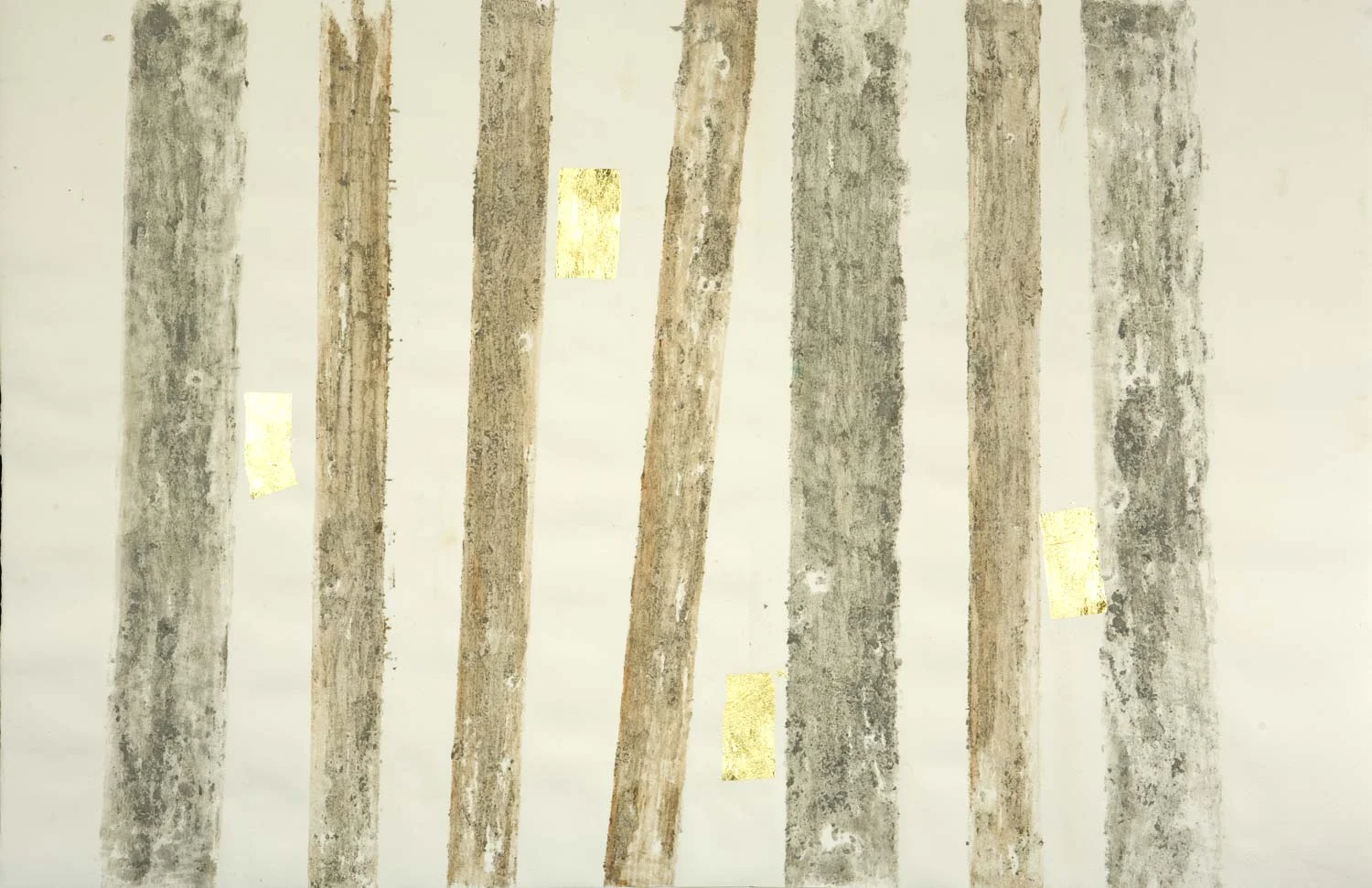 Midas II. Relief print with clay and gold leaf, 75 x 114 cm