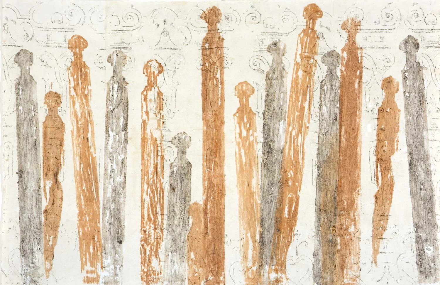 Remembrance I . relief print with clay, frottage and collage, 75 x 114 cm