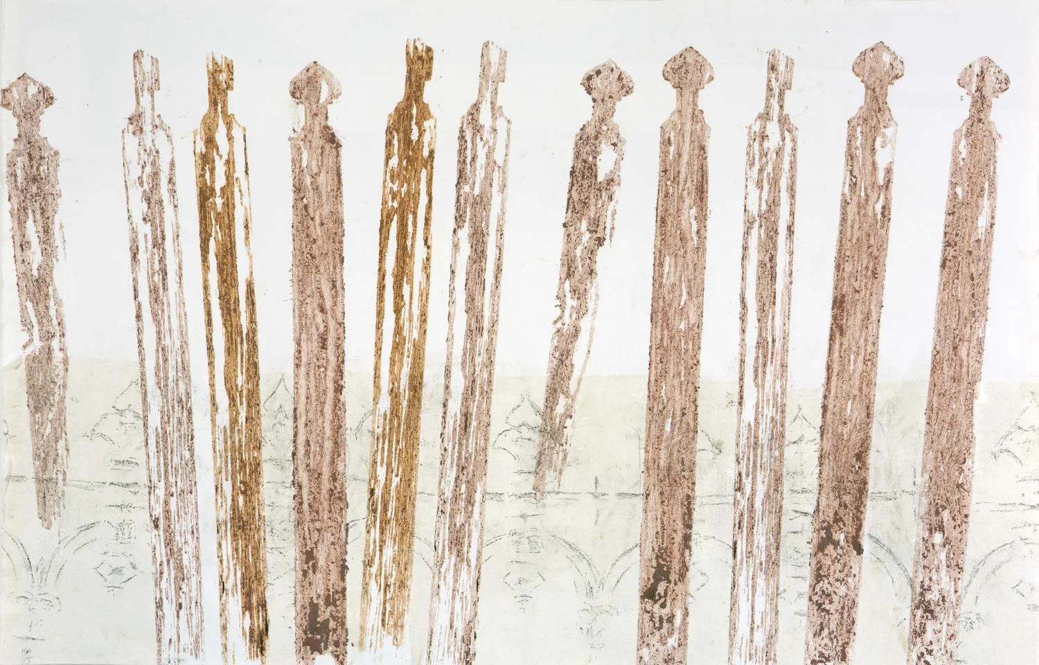 Remembrance II . relief print with clay, frottage and collage, 75 x 114 cm