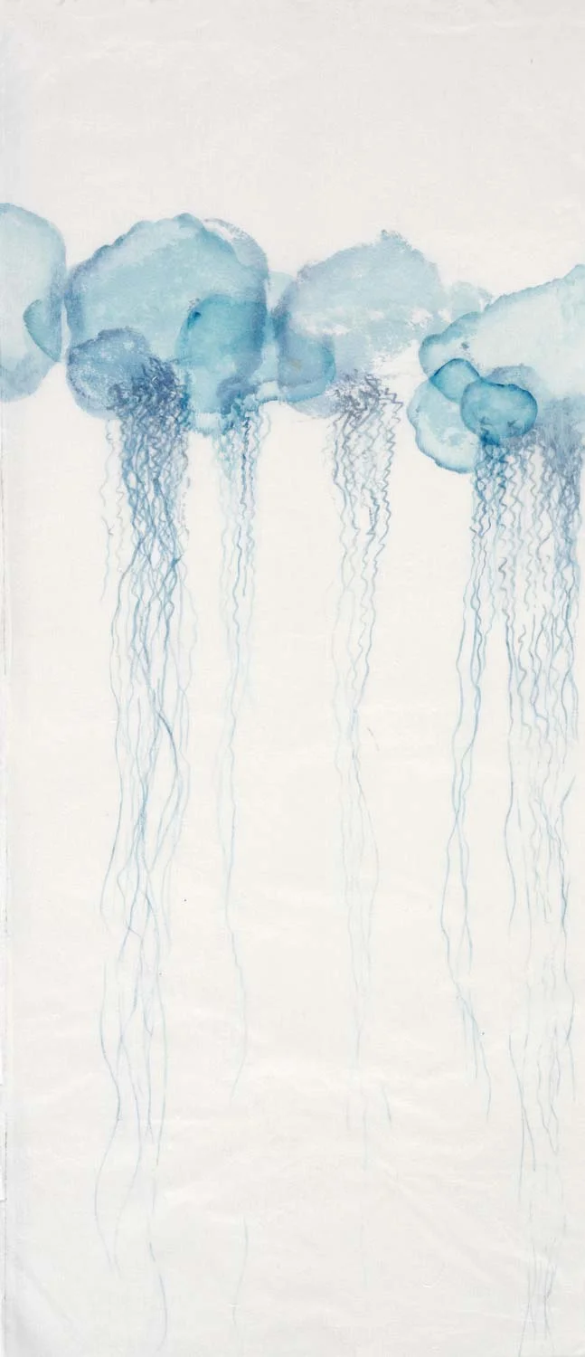 Blue bottle, Physalia utriculus . gouache on kozo paper, 96 x 33 cm