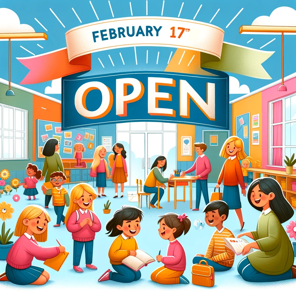 DALL·E 2024-01-31 10.30.31 - An inviting and colorful illustration for a blog post about an open school event for young children, scheduled for February 17th, 2024. The image shou.png