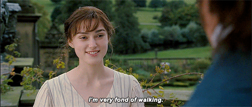 GIF of Elizabeth Bennet from Pride and Prejudice saying "I'm very fond of walking."