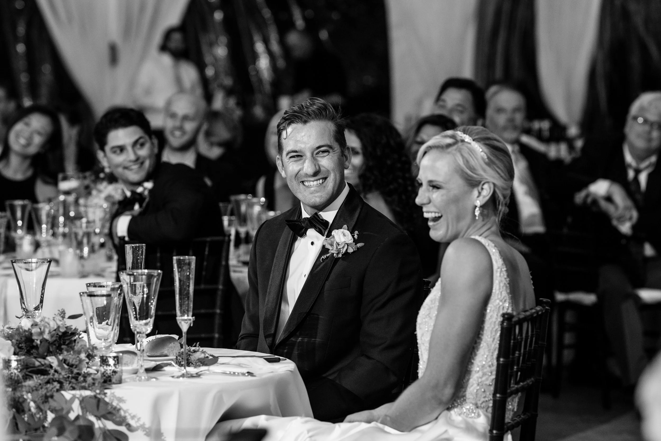 Bride and groom laughing at Blithewold Manor Wedding Bristol Rhode Island