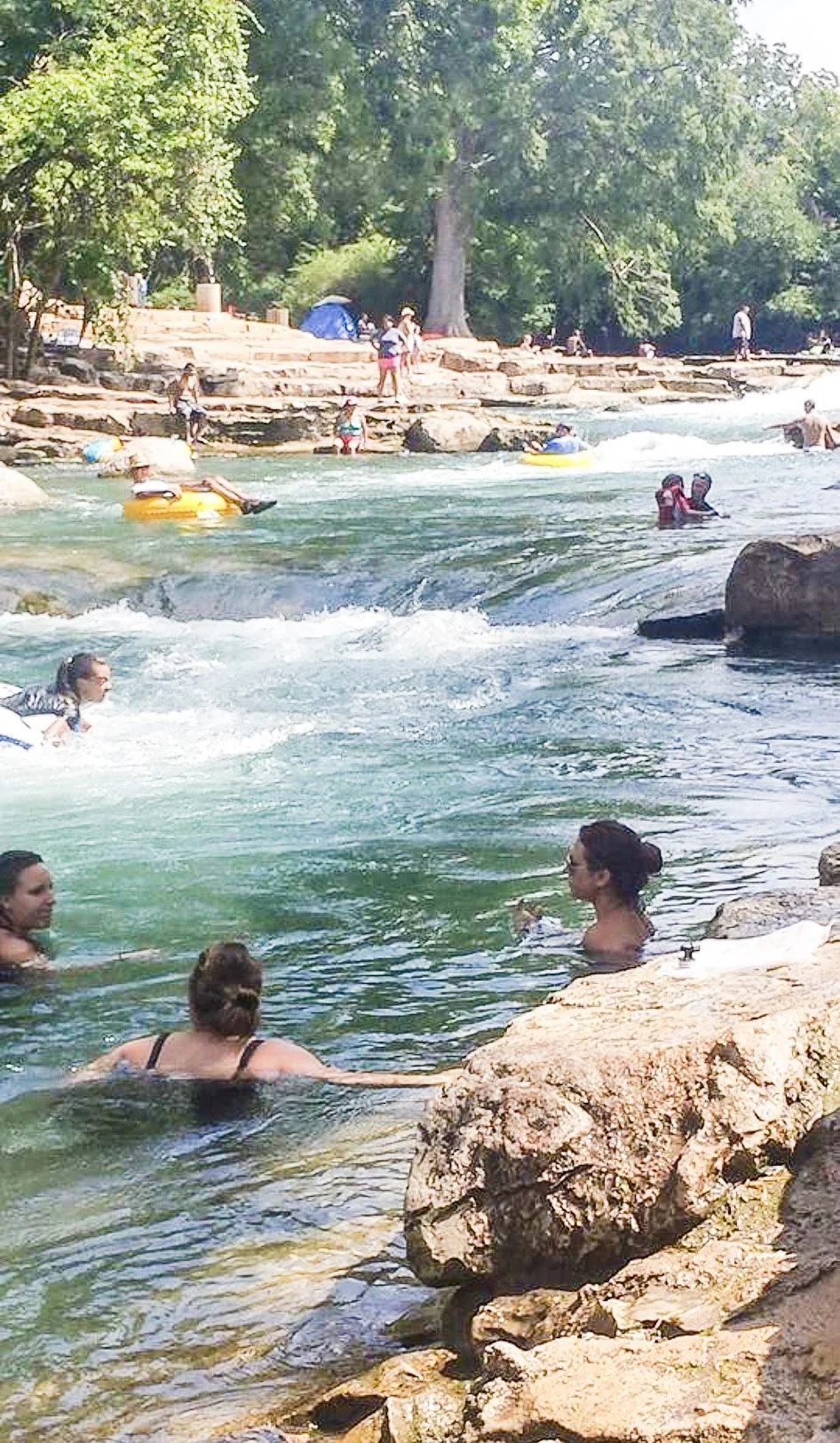 Rio Vista Park is a great place to put your kayak in and paddle upstream or just swim in the deep watering hole. ... The amenities include Restrooms, Tennis Courts, 1/2 Basketball Court, Picnic Tables, Benches, a Pavilion, City Swimming Pool, Hike/Bike Trails and Trash Cans.