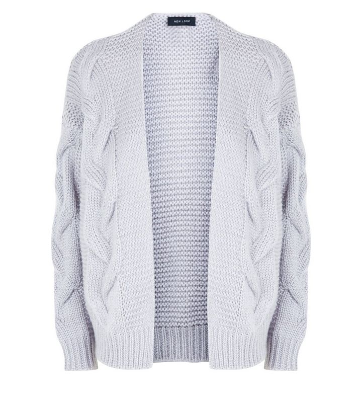 New Look Grey Cable Knit Drop Sleeve Cardigan.jpg