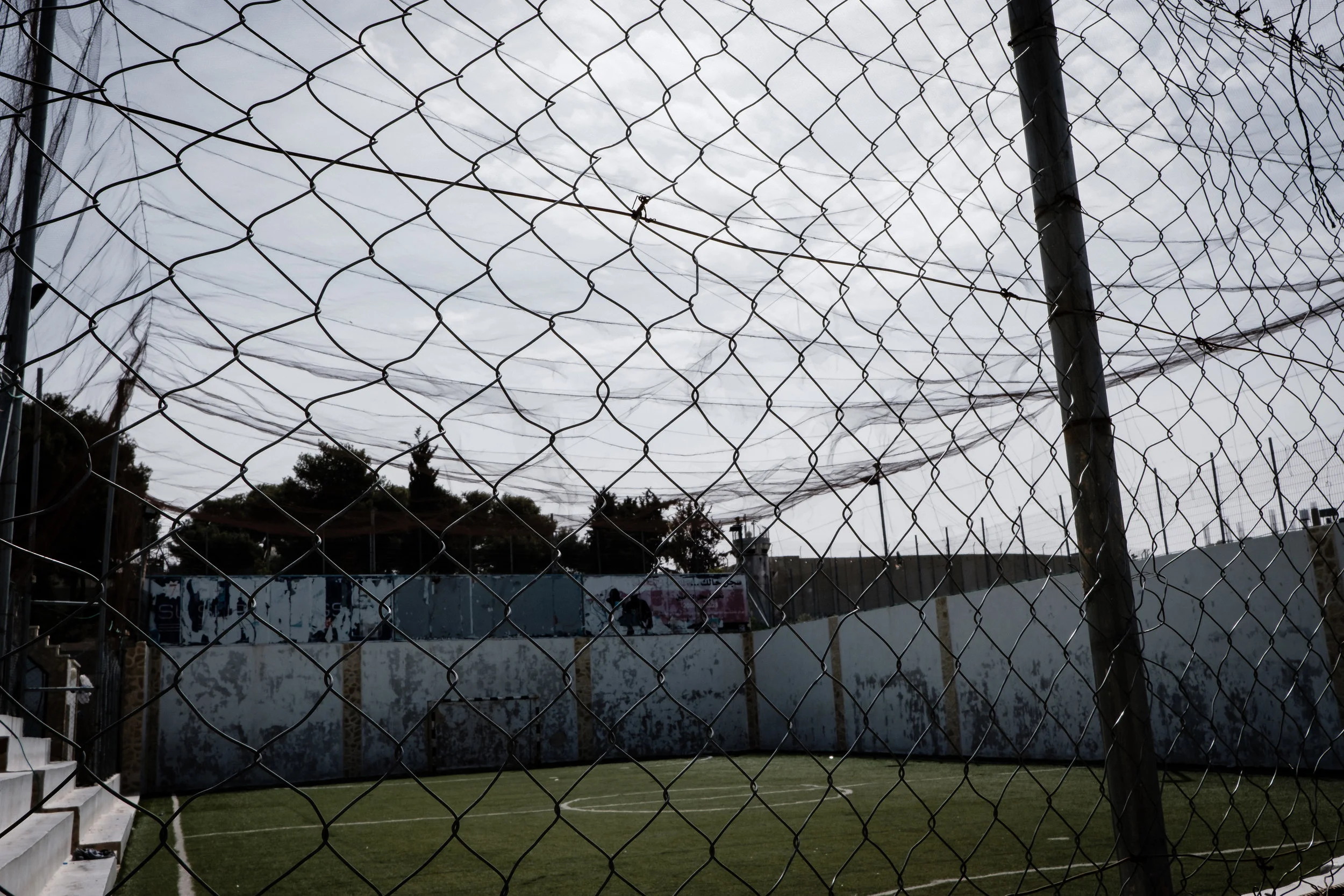 Netting above the soccer field...