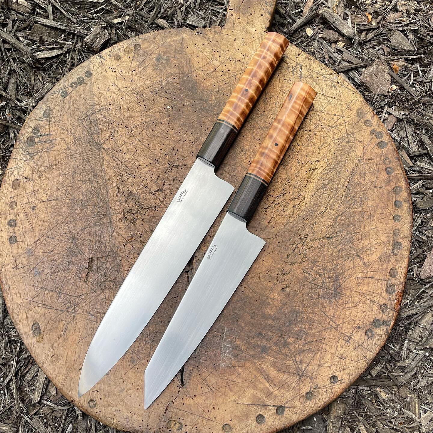 Both now sold

These two are still available and so I'm re posting. 
The first one is a full sized gyuto with a 9.5&quot; blade. The second is a Honesuki with a 7.5&quot; blade. The steel is CPM S35VN heat treated to RC61 including LN cryo. The handl