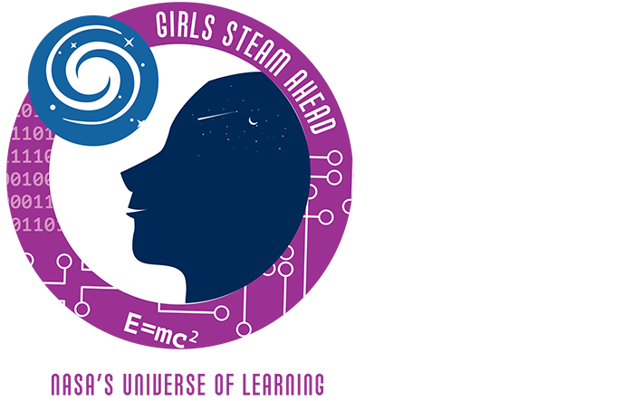 NASA's Universe of Learning Girls STEAM Ahead badge in color (purple and blue)
