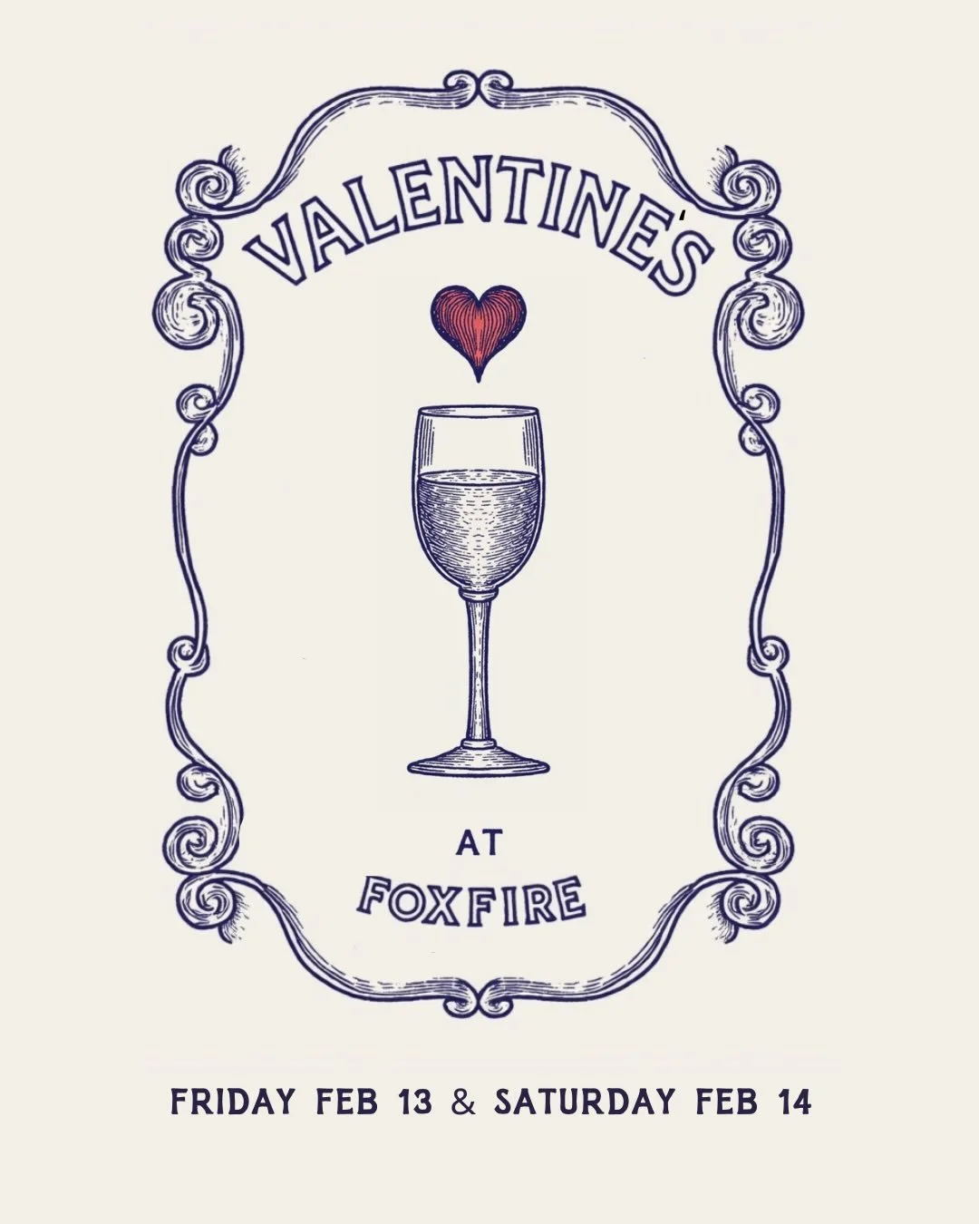 ✨💘 Join us for two special evenings designed for lovers, old friends, and kindred spirits alike.

Friday, Feb 13 &amp; Saturday, Feb 14

Settle in for a four-course prix fixe dinner, beginning with a glass of sparkling wine (or non-alcoholic bubbly)