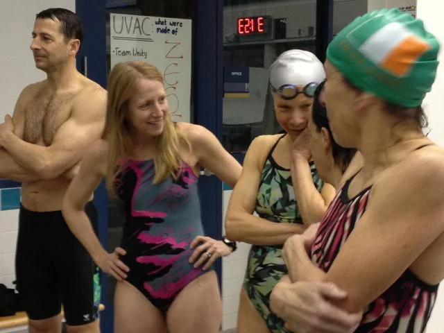 Some of my sleek, otter-like teammates. Allison is wearing the silver cap.