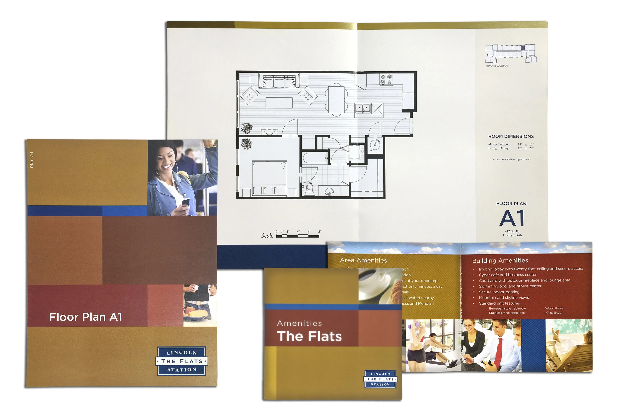 the flats at lincoln station floorplan and property amenity card