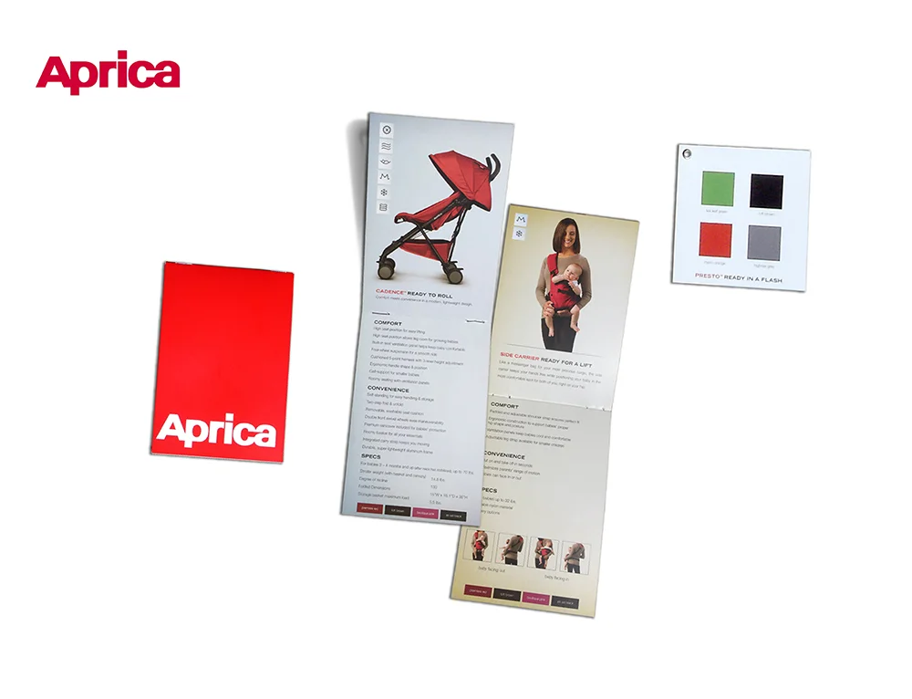 aprica product brochure and color swatch card
