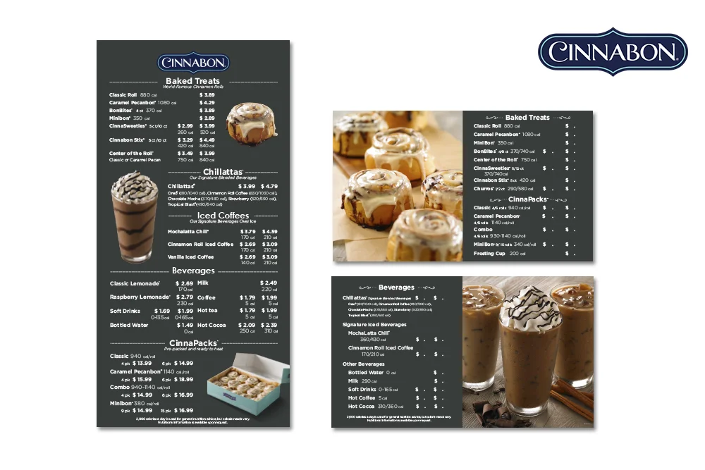 cinnabon beverage & food menu boards
