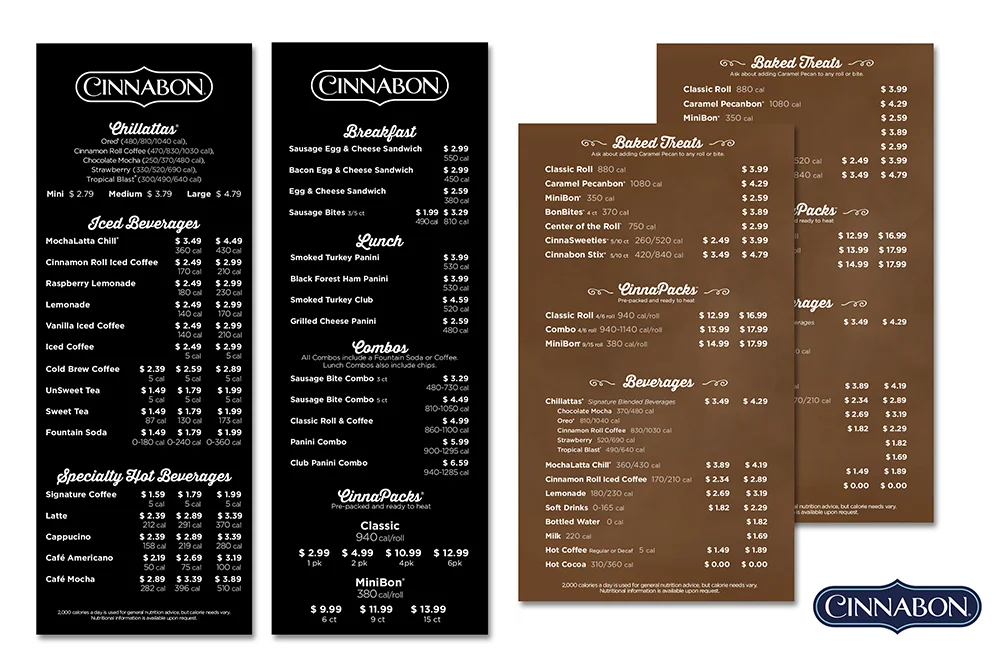 cinnabon beverage & food menu boards
