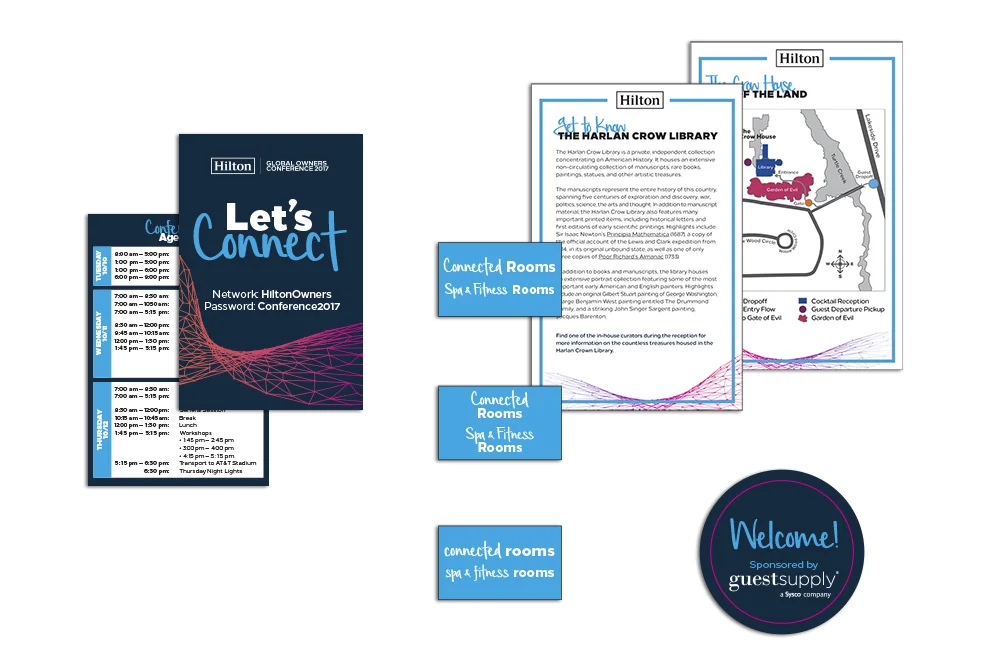 hilton hotels conference flyers, cards and buttons