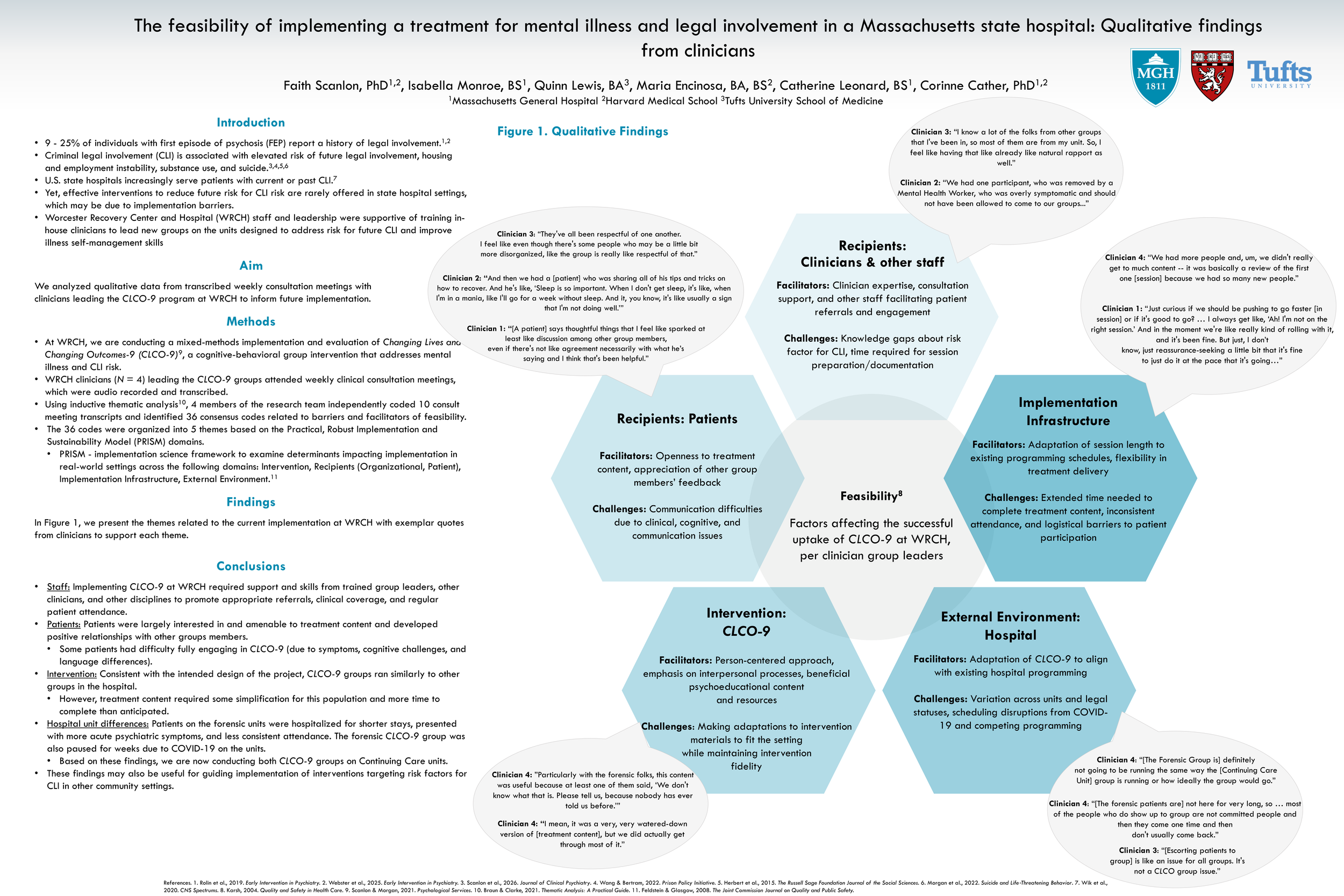 Poster: The feasibility of implementing a treatment for mental illness and legal involvement in a Massachusetts state hospital, Faith Scanlon and colleagues