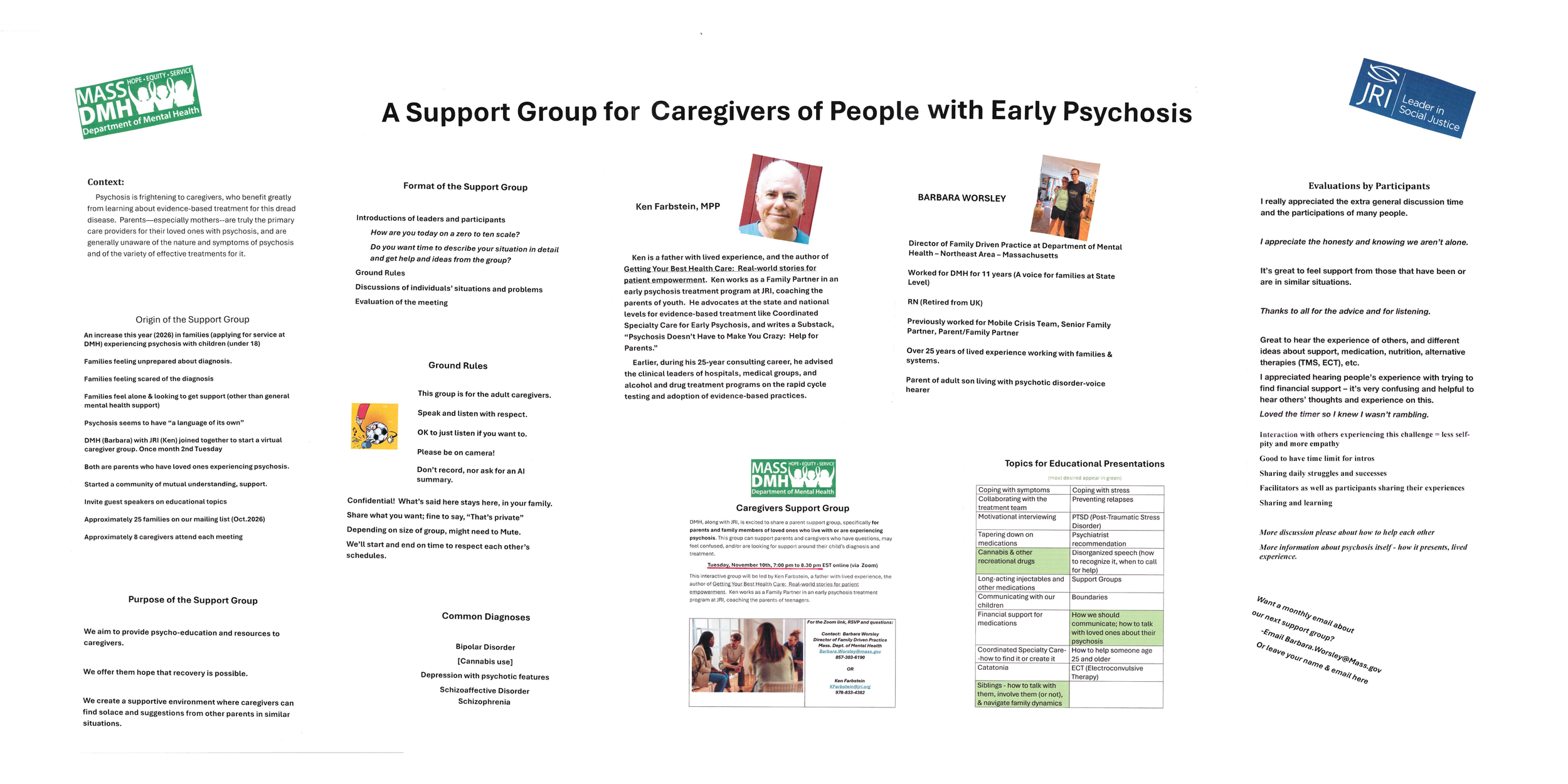 Poster: A Caregiver Support Group for Early Psychosis, Ken Farbstein and Barbara Worsley