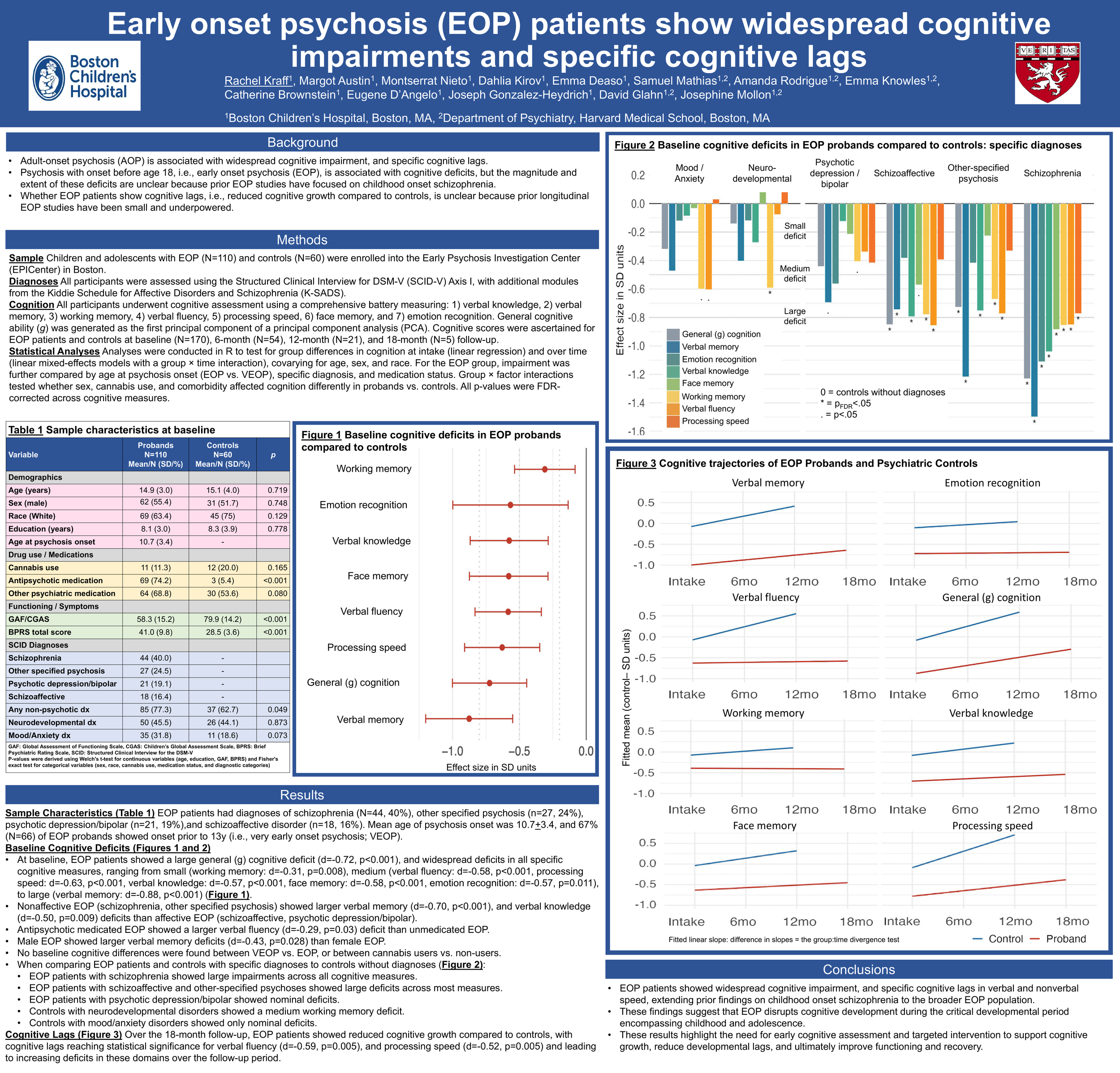 Poster: Early onset psychosis cognitive impairment and cognitive lags, Rachel Kraff and colleagues