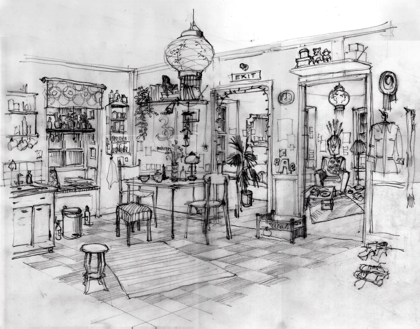 Flatshare - Sketch of location with suggested dressing