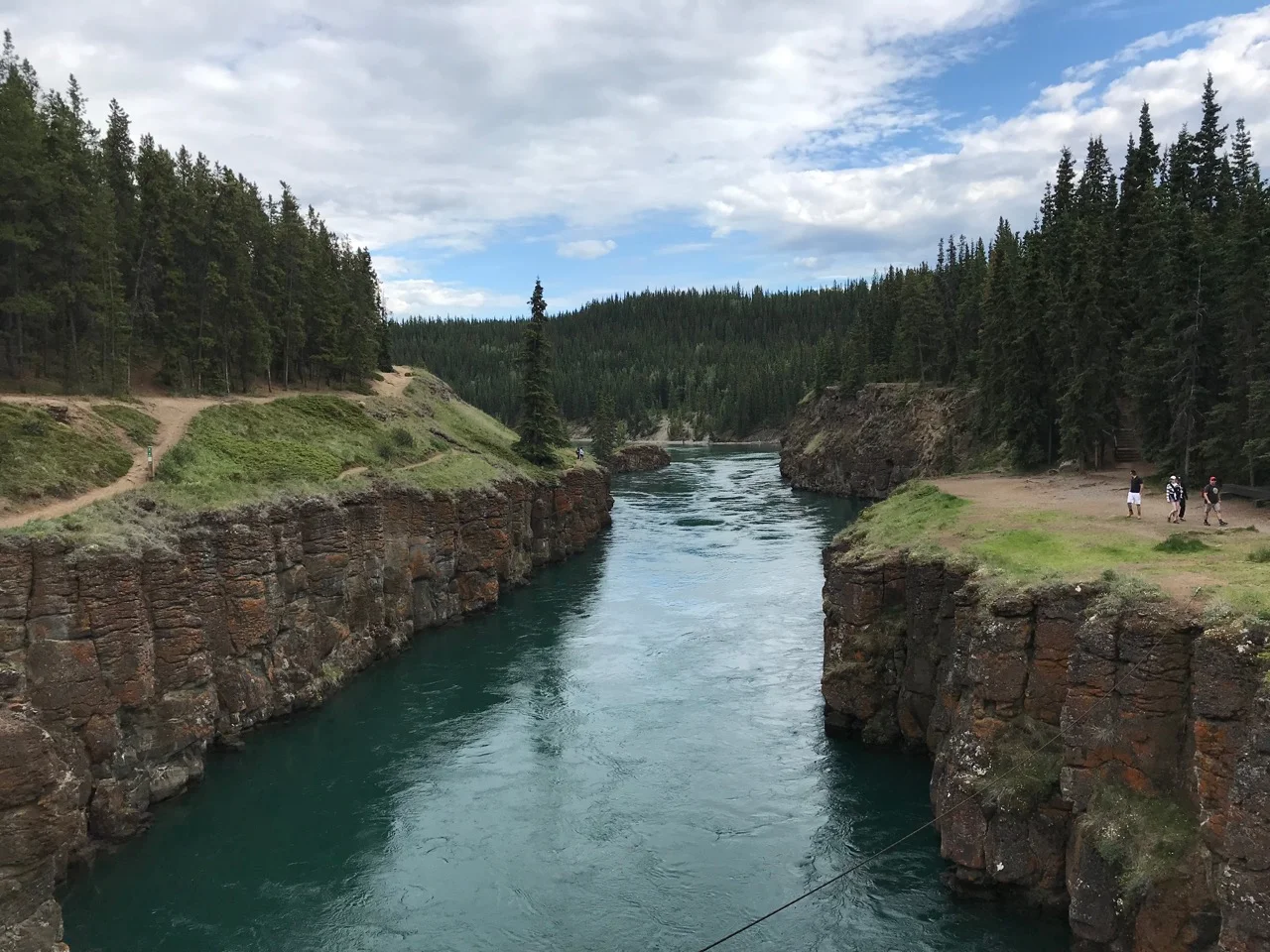 This used to be one of the Yukon’s most dangerous rapids. Now after a dam was installed downstream, the water is still fast but not as white.