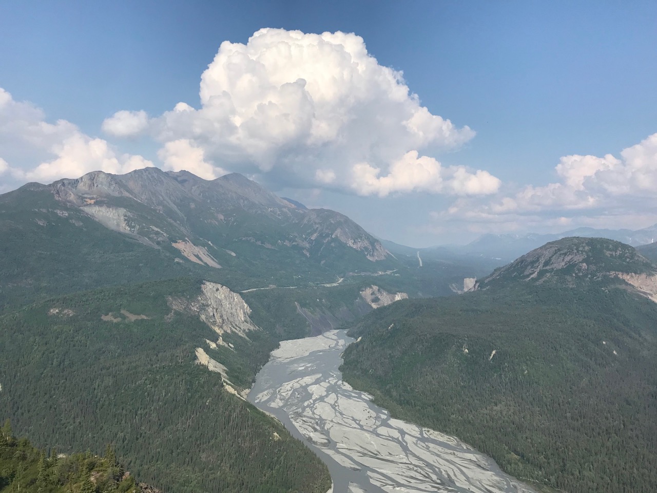 Looking down at the Caribou River. The Eco Womb is parked right along that road!